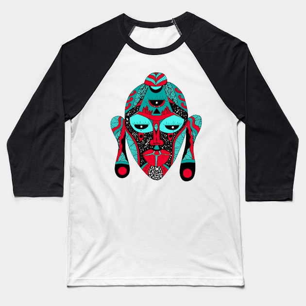 Turqred African Mask 7 Baseball T-Shirt by kenallouis